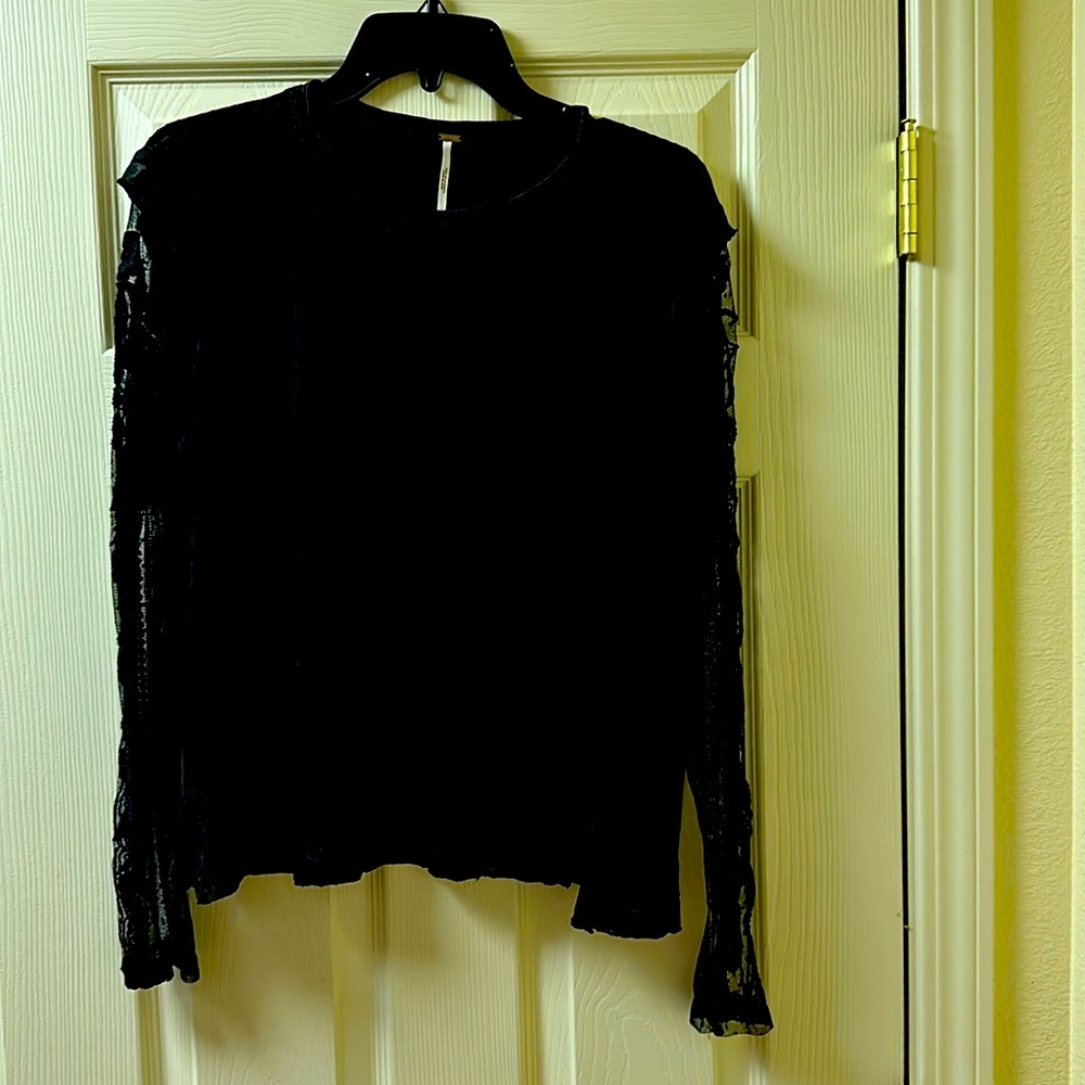 Free People Black Long Sleeve Top